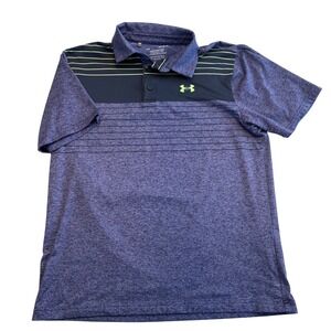Under Armour Playoff Polo Mens Large Purple Striped Golf Shirt 1327037-436